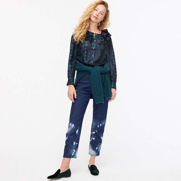 NWT, JCrew Collection Silk Twill Ruffle-Collar Top in plaid, Size Medium - Picture 3 of 3